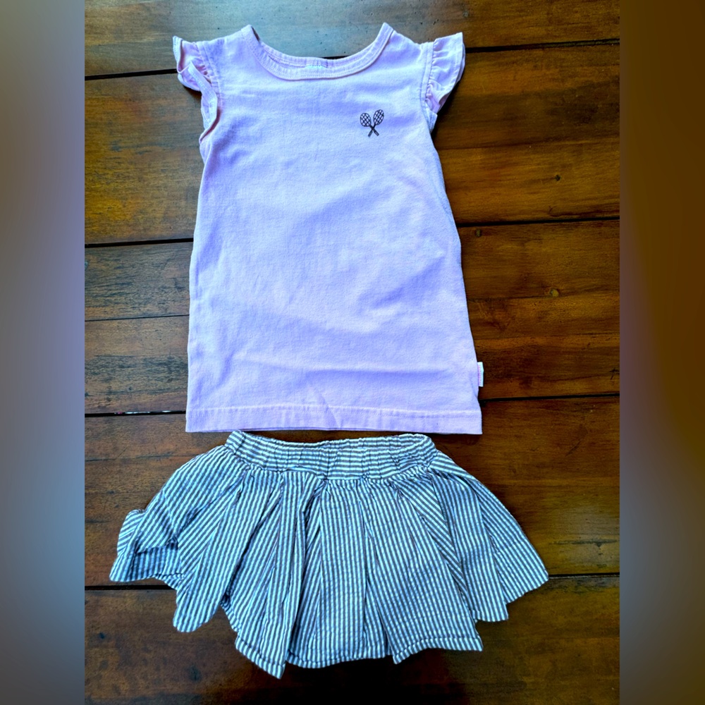 Bailey Boys 2 piece girls skirt set pink and seersucker size 5